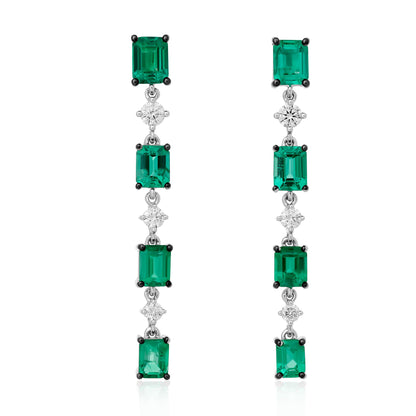 Graudated Green Emerald and Diamond Earrings