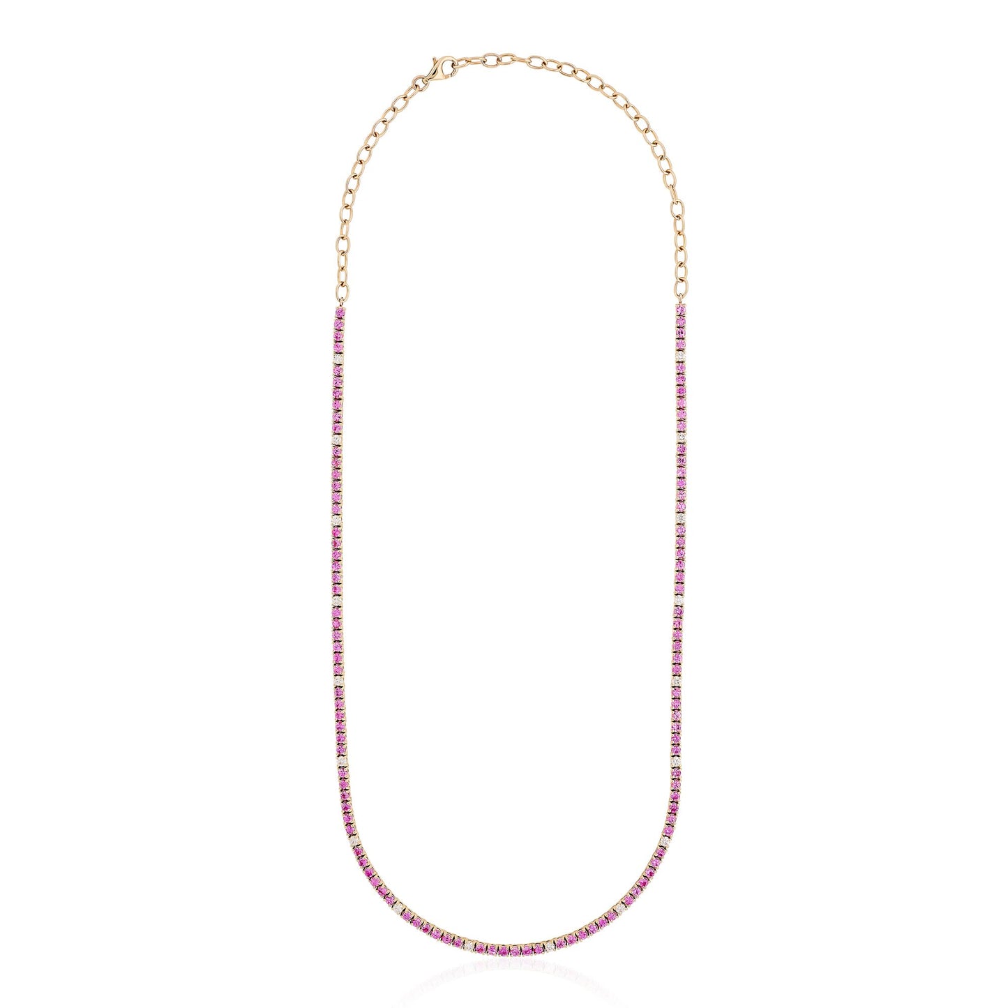 Pink Sapphire and Diamond Alternating Tennis Necklace