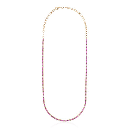 Pink Sapphire and Diamond Alternating Tennis Necklace