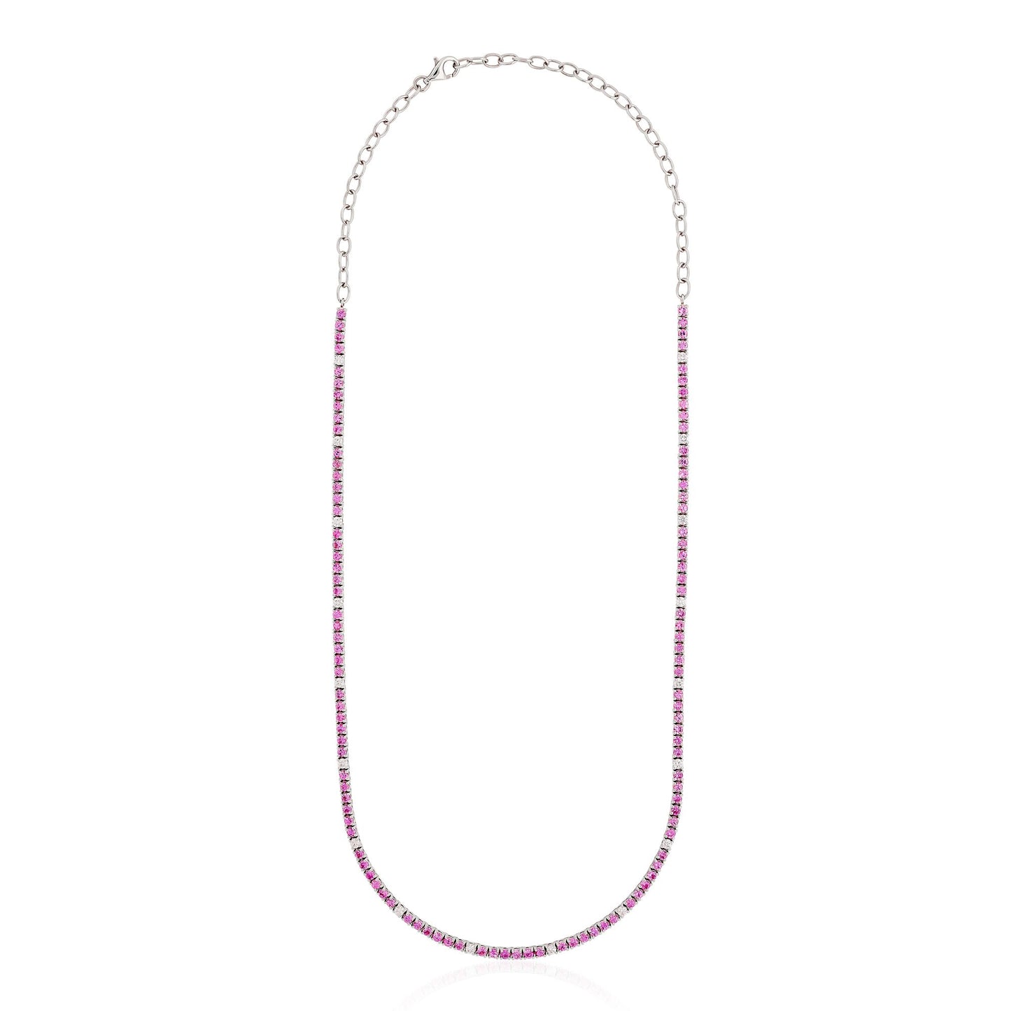 Pink Sapphire and Diamond Alternating Tennis Necklace
