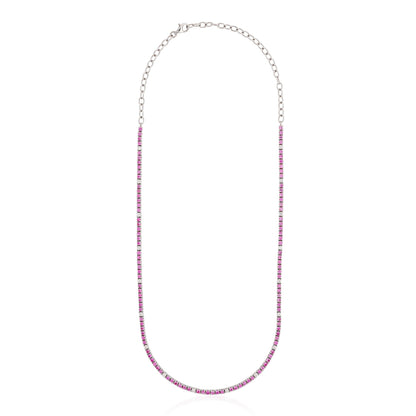 Pink Sapphire and Diamond Alternating Tennis Necklace
