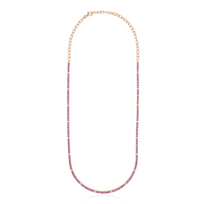 Pink Sapphire and Diamond Alternating Tennis Necklace