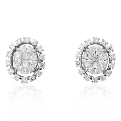 Diamond Oval Shape Cluster Earrings