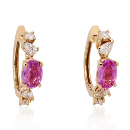 Pink Sapphire and Diamond Hoop Earrings