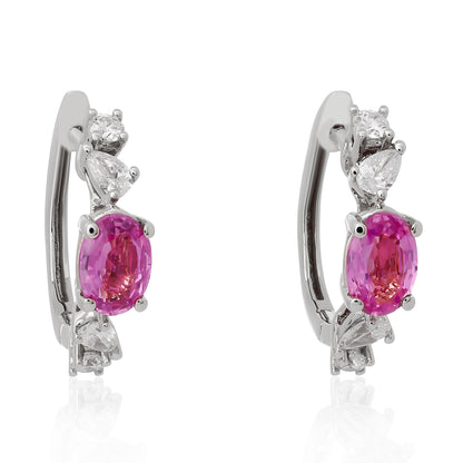 Pink Sapphire and Diamond Hoop Earrings
