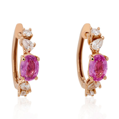 Pink Sapphire and Diamond Hoop Earrings