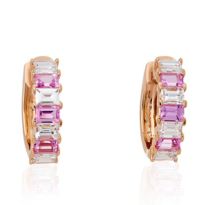 Alternating Pink Sapphire and Diamond Hoop Huggie Earrings