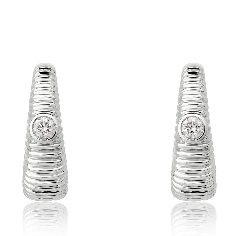 Fluted Diamond Bezel Set Huggie Earrings