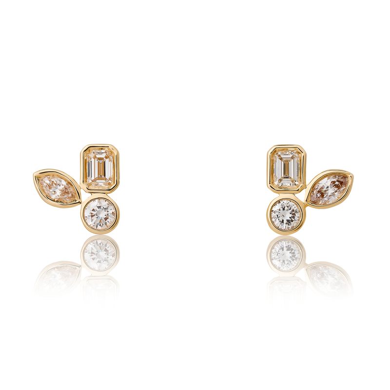 Bezel Set Diamond Mix Cut Stud Earrings