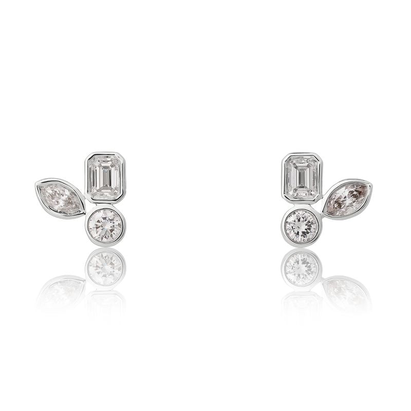 Bezel Set Diamond Mix Cut Stud Earrings