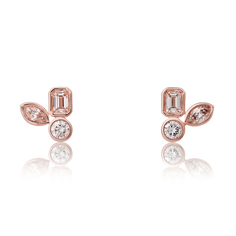 Bezel Set Diamond Mix Cut Stud Earrings