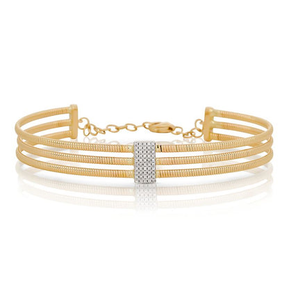 Three Row Diamond Fluted Cuff Bracelet