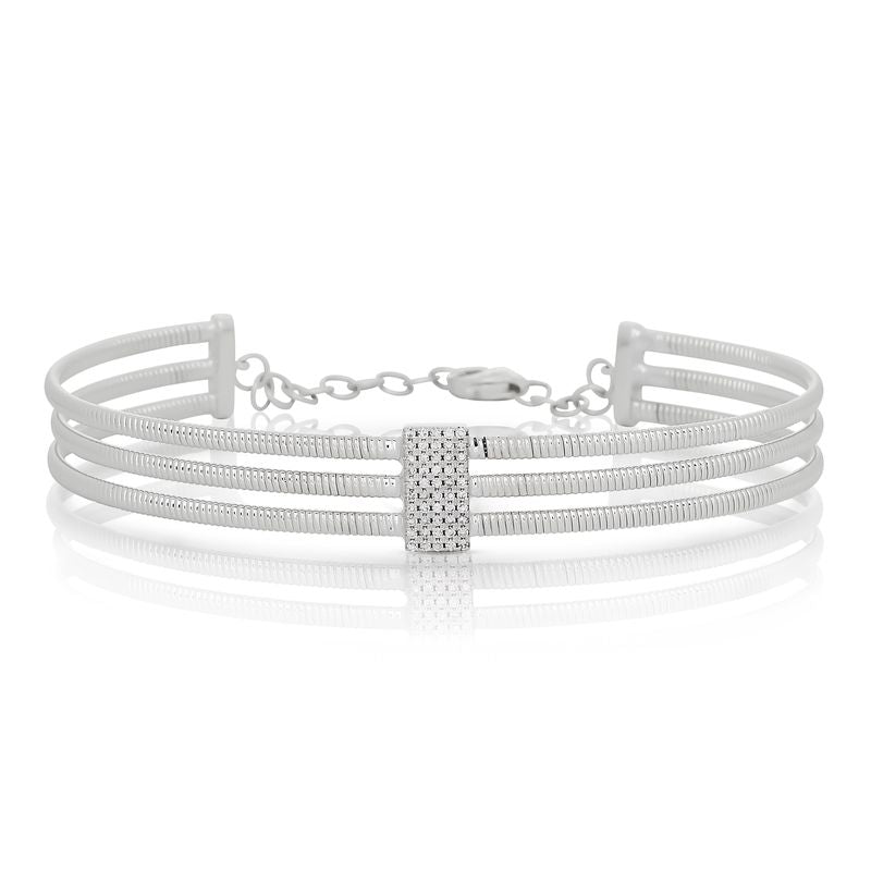 Three Row Diamond Fluted Cuff Bracelet