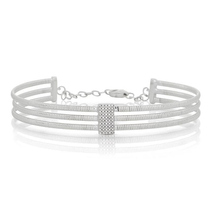 Three Row Diamond Fluted Cuff Bracelet
