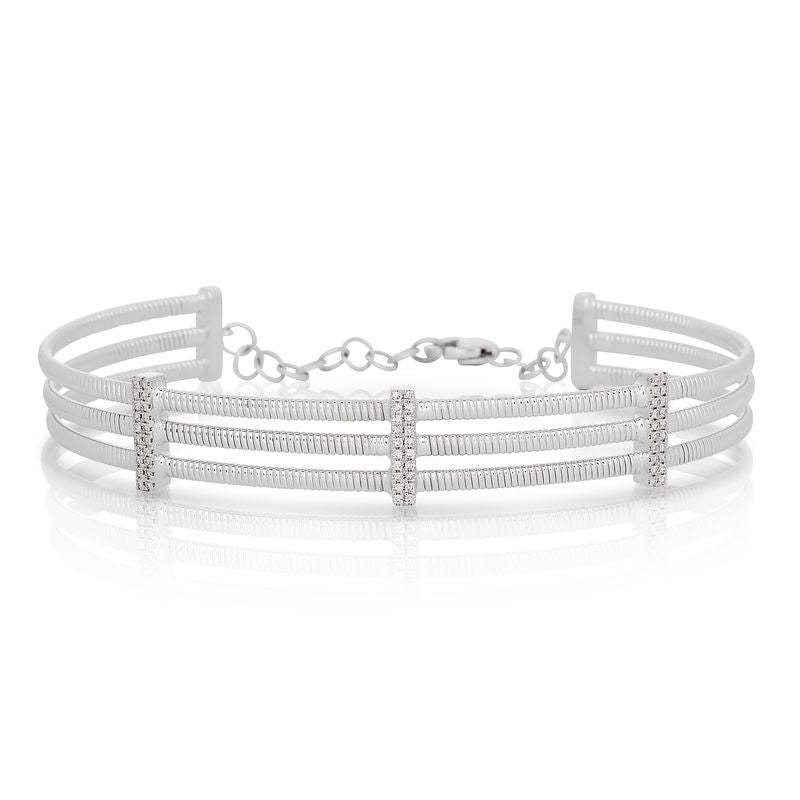 Adjustable Three Row Fluted Diamond Cuff Bracelet