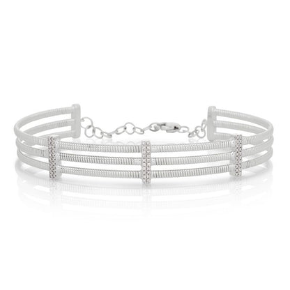 Adjustable Three Row Fluted Diamond Cuff Bracelet