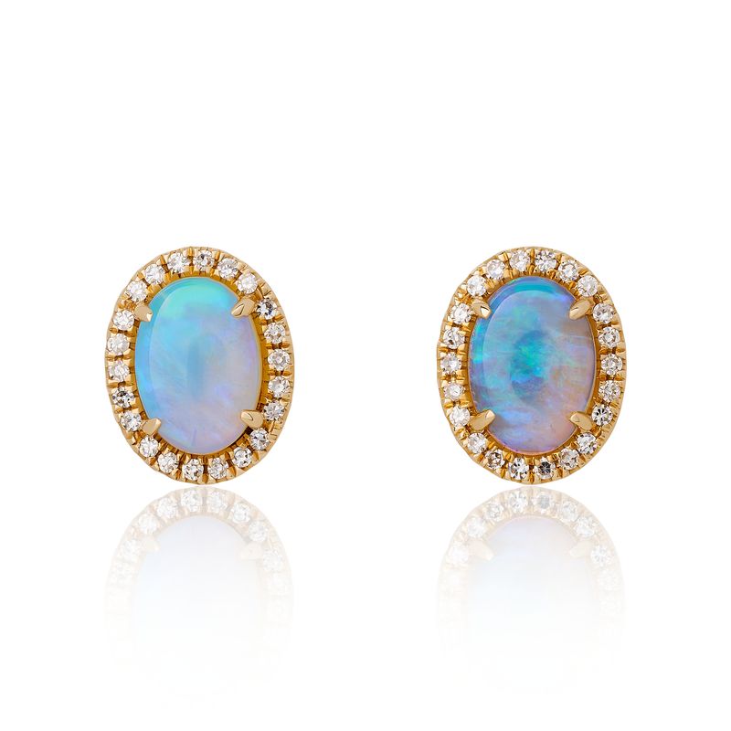 Oval Shape Opal Diamond Halo Stud Earrings