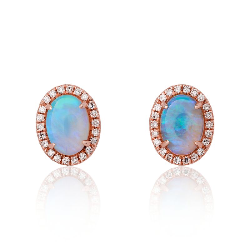 Oval Shape Opal Diamond Halo Stud Earrings