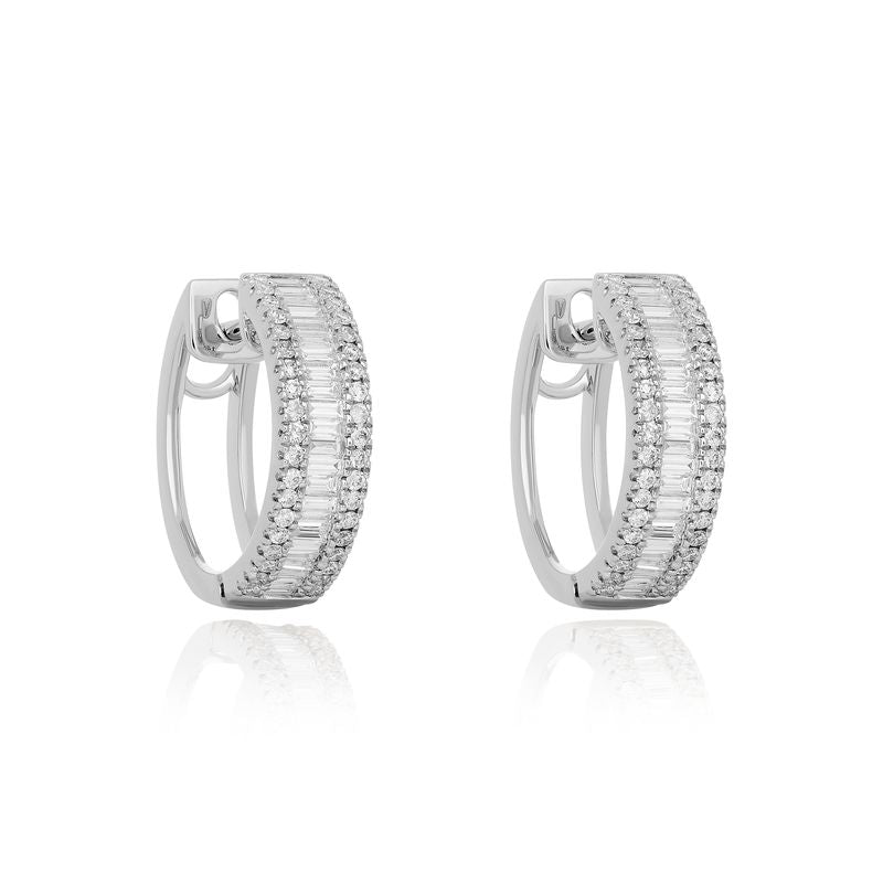 Round and Baguette Diamond Hoop Earrings