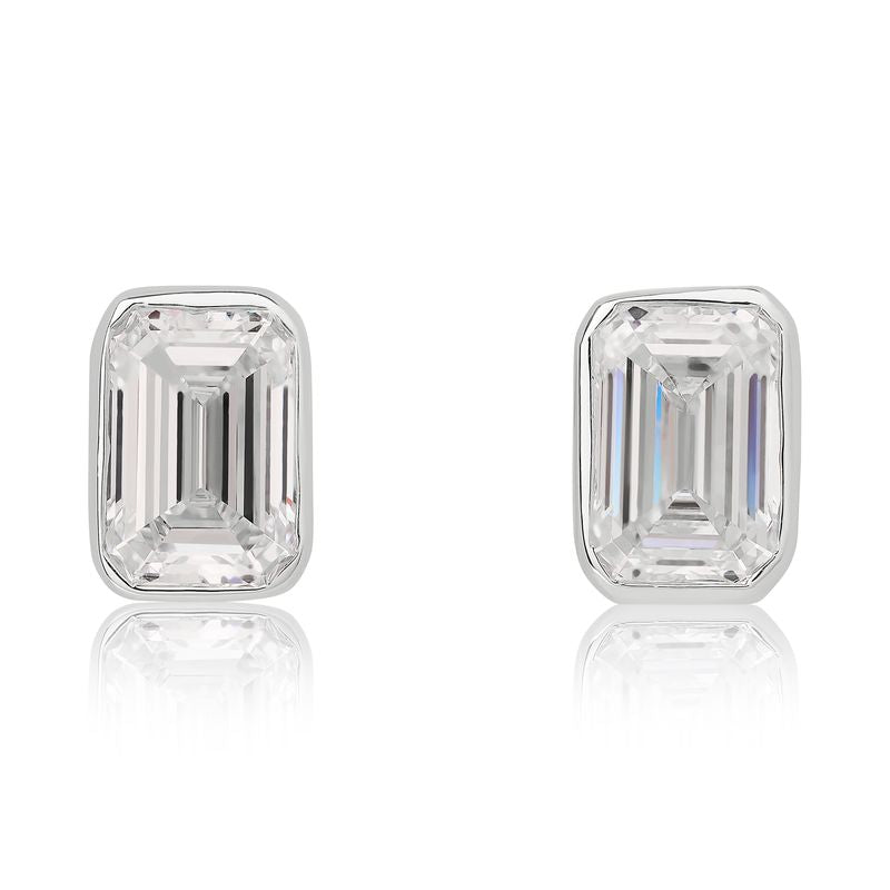 Lab Grown Bezel Set Emerald Cut Diamond Stud Earrings