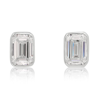 Lab Grown Bezel Set Emerald Cut Diamond Stud Earrings