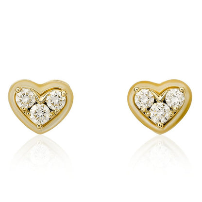 Diamond Heart and Mother of Pearl Stud Earrings