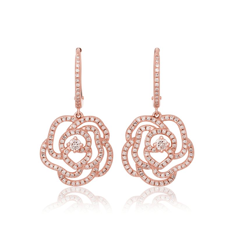 Diamond Rose Flower Earrings