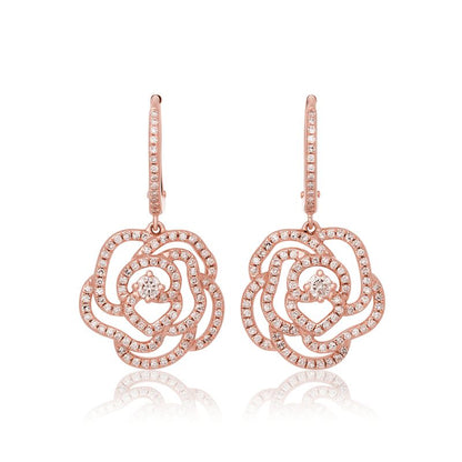 Diamond Rose Flower Earrings