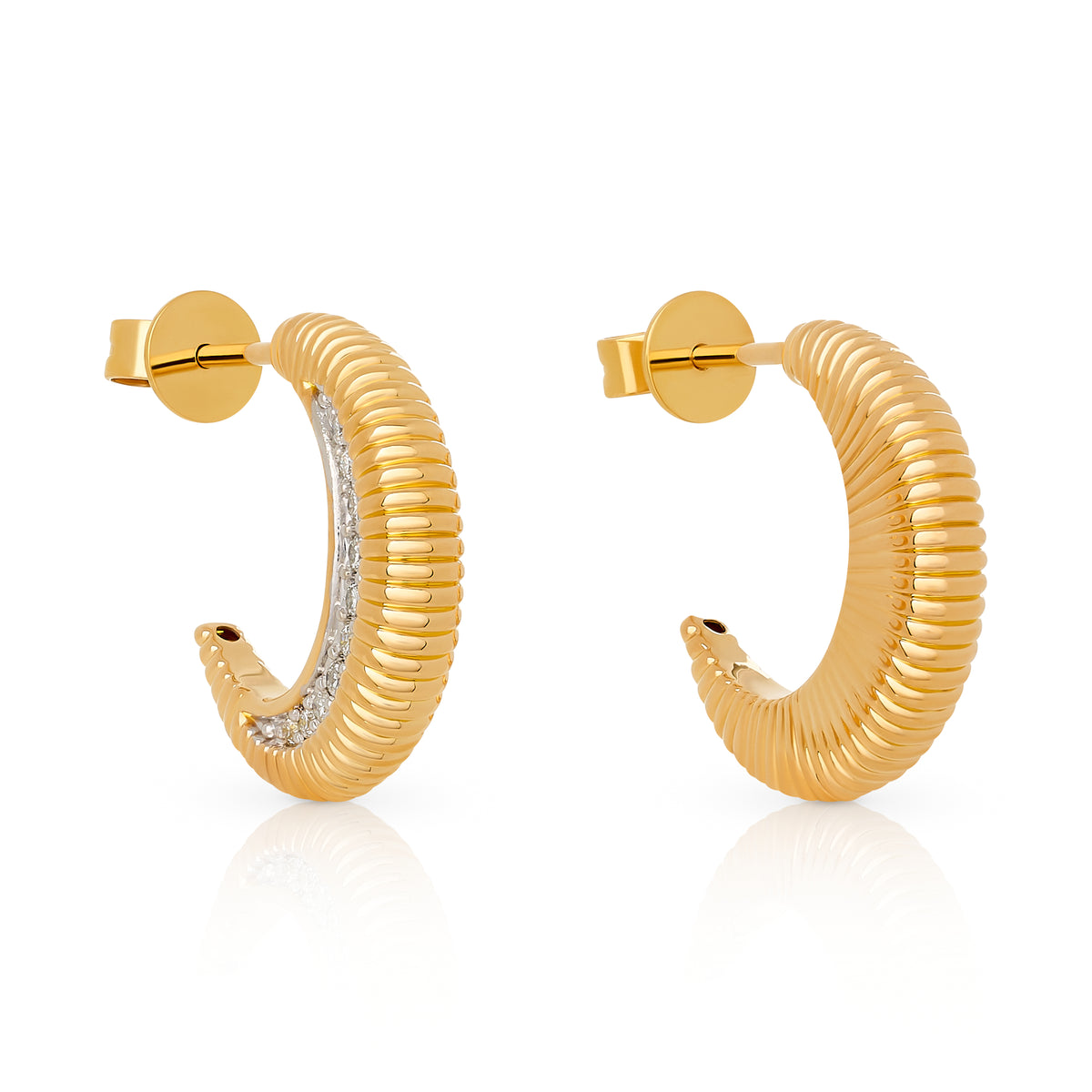 Fluted Diamond Crescent Moon Hoop Earrings