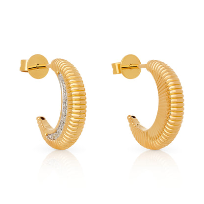 Fluted Diamond Crescent Moon Hoop Earrings