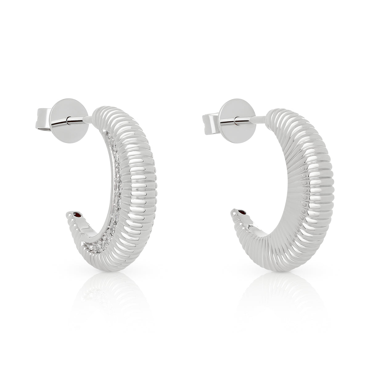 Fluted Diamond Crescent Moon Hoop Earrings