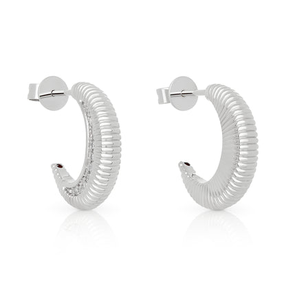 Fluted Diamond Crescent Moon Hoop Earrings