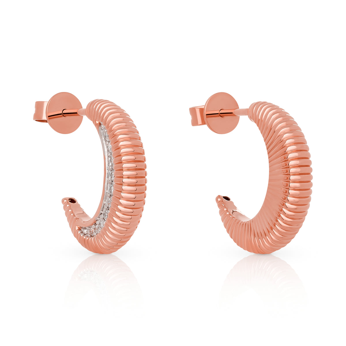 Fluted Diamond Crescent Moon Hoop Earrings