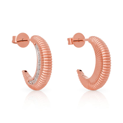 Fluted Diamond Crescent Moon Hoop Earrings