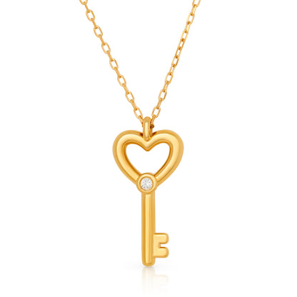Children’s Petite Diamond Heart Key Pendant