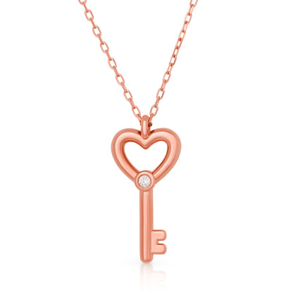 Children’s Petite Diamond Heart Key Pendant