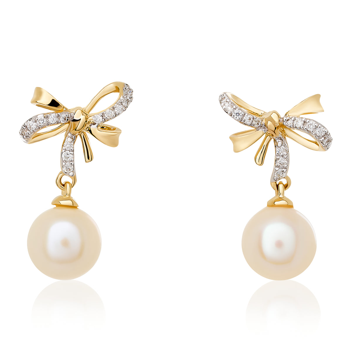 Children's Diamond and Pearl Bow Earrings