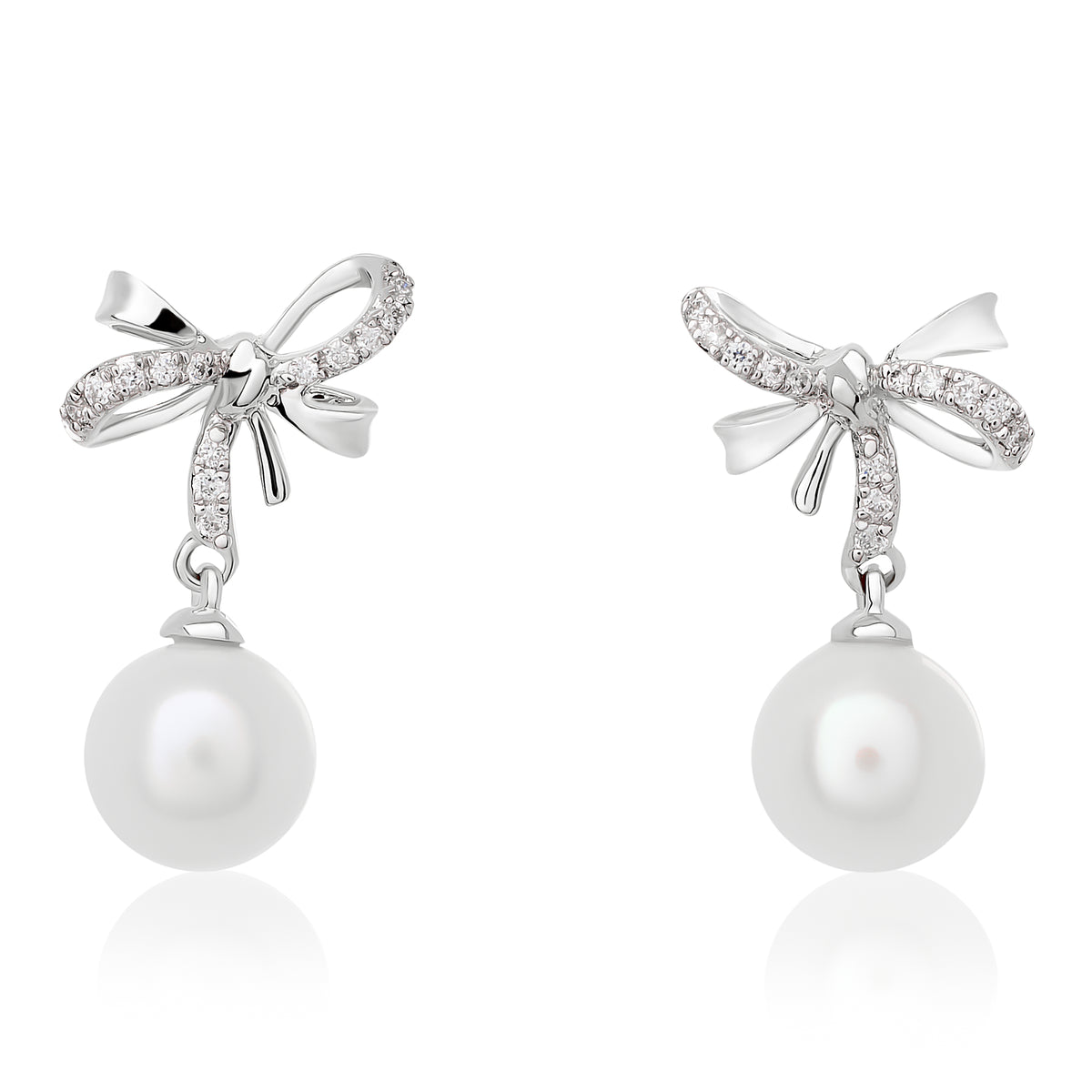 Children's Diamond and Pearl Bow Earrings