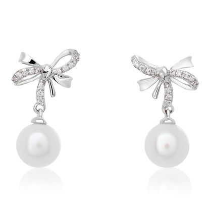 Children's Diamond and Pearl Bow Earrings