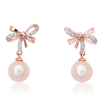 Children's Diamond and Pearl Bow Earrings