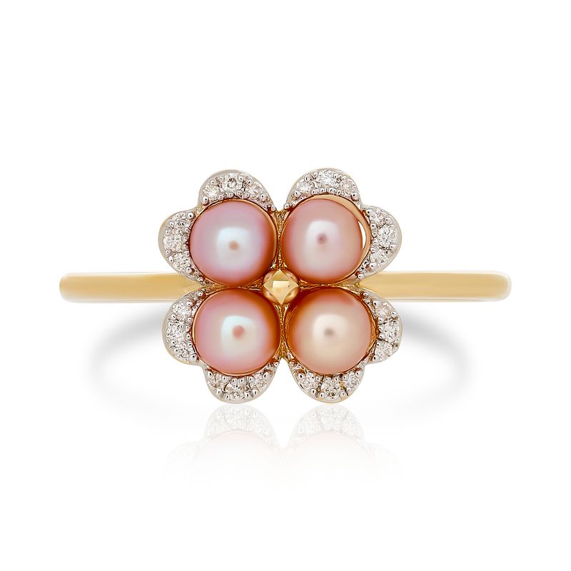 Pink Pearl and Diamond Clover Ring