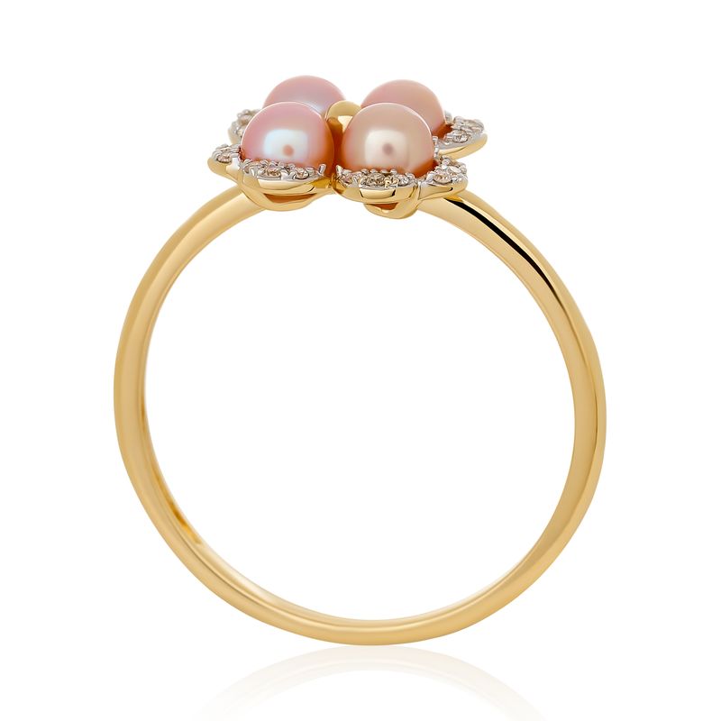 Pink Pearl and Diamond Clover Ring