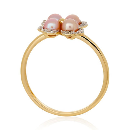 Pink Pearl and Diamond Clover Ring