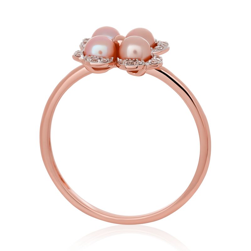 Pink Pearl and Diamond Clover Ring