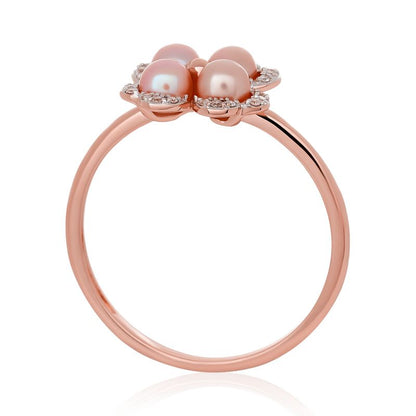 Pink Pearl and Diamond Clover Ring