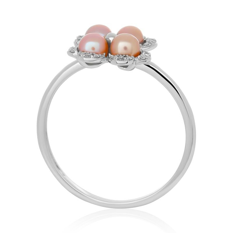 Pink Pearl and Diamond Clover Ring