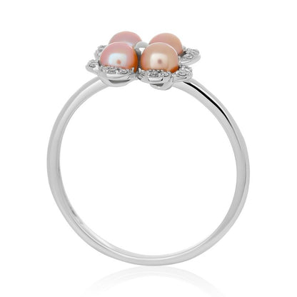 Pink Pearl and Diamond Clover Ring