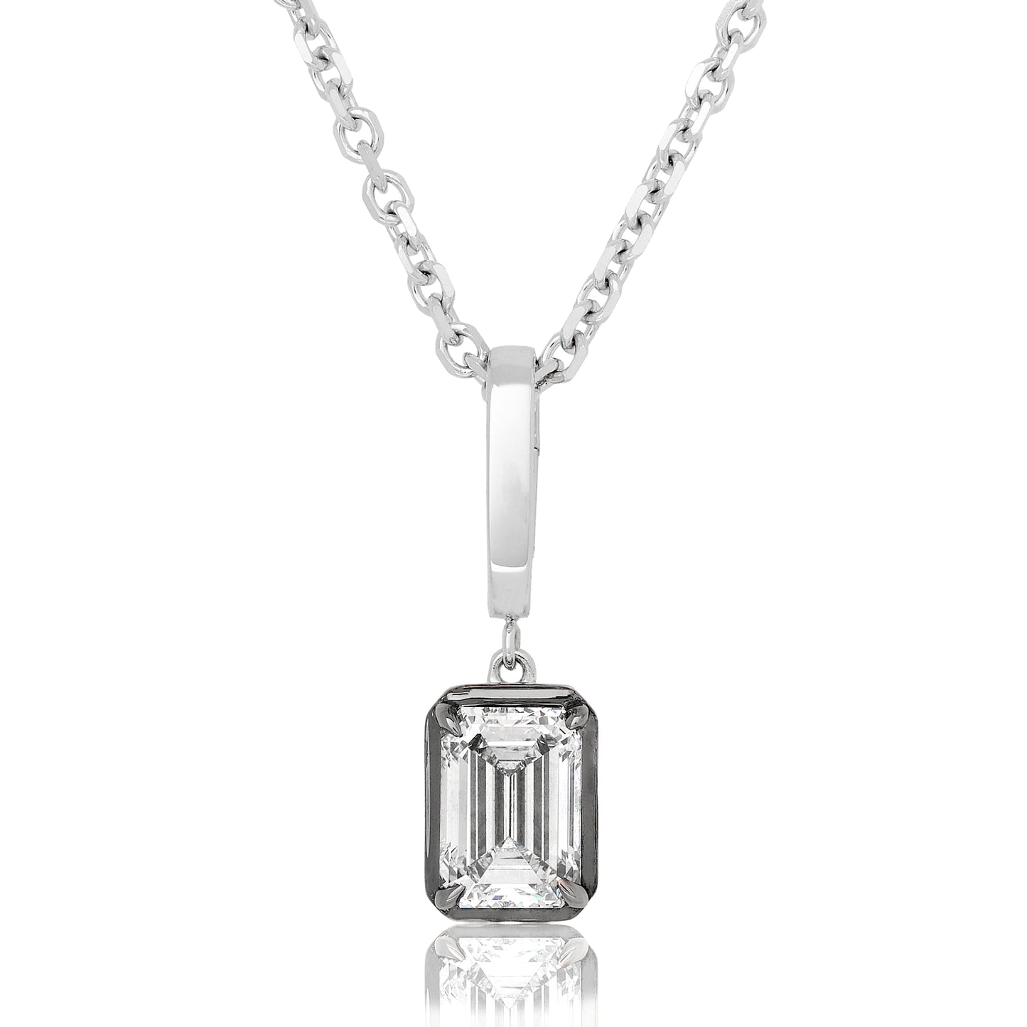 Lab Diamond Emerald Cut Button Back Pendant