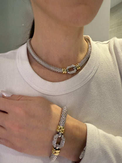 Estate Two Tone Open Link Diamond Bracelet