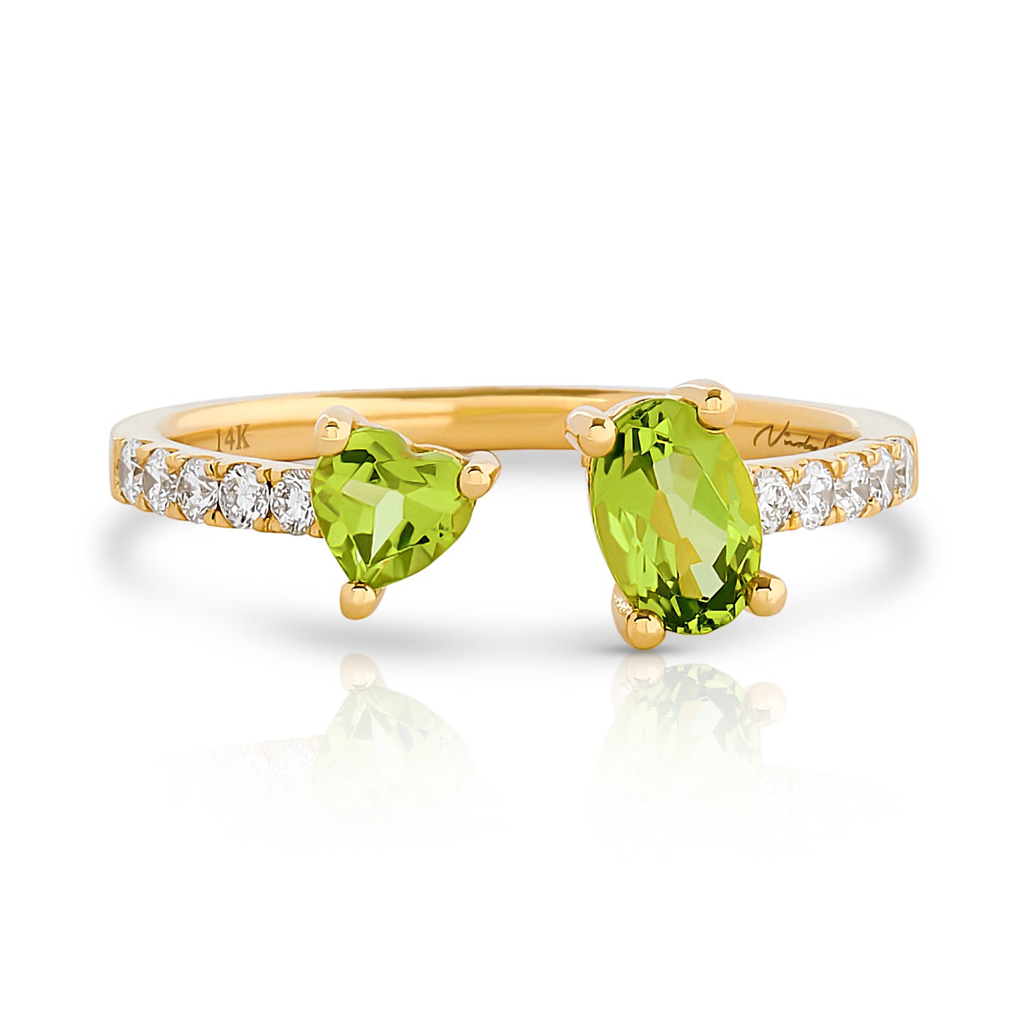 Peridot and Diamond U Shape Ring